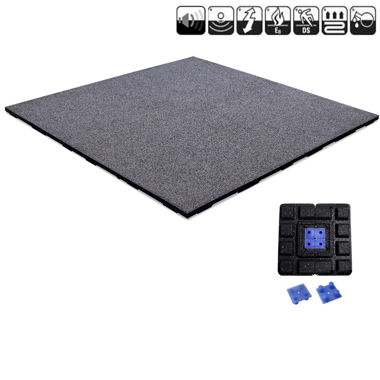 EasyConnect Duty Zwart/Grijs rubber | 100x100cm | 2cm dik - Sportvloer