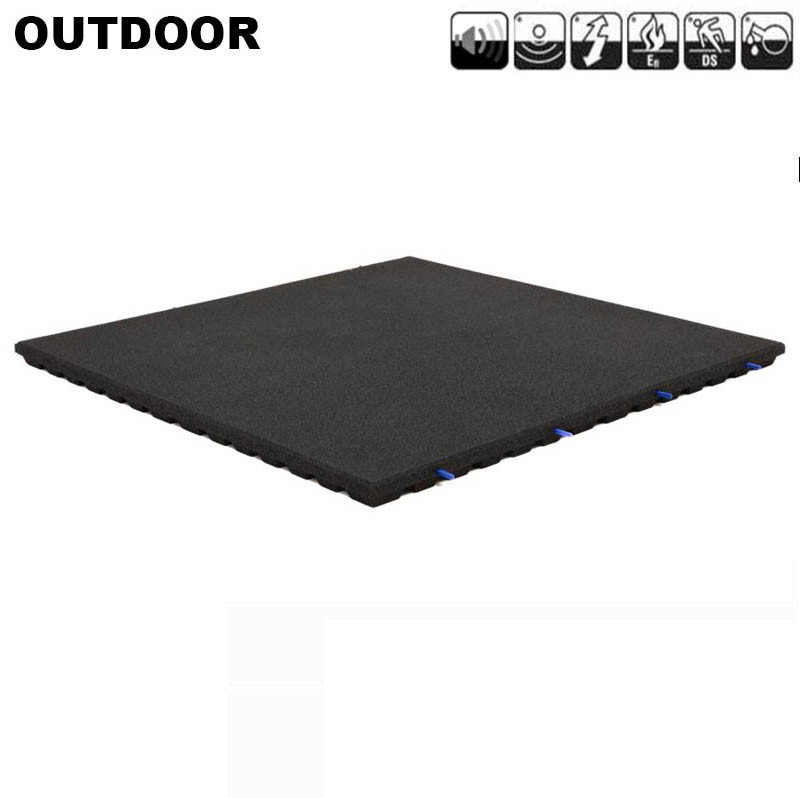 Sportvloer rubber tegel outdoor ZWART incl. Pin/Gat verbinding 100cm x 100cm 4.3cm dik